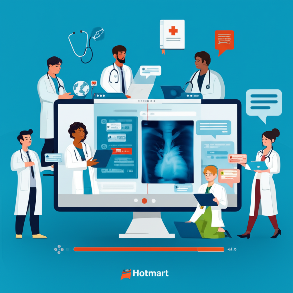 Online community of doctors and medical students studying English through live clinical case discussions on a modern digital platform.