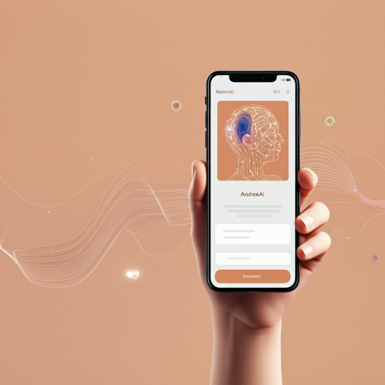 Representação do AndreaAi como um terapeuta de bolso acessível via smartphone.