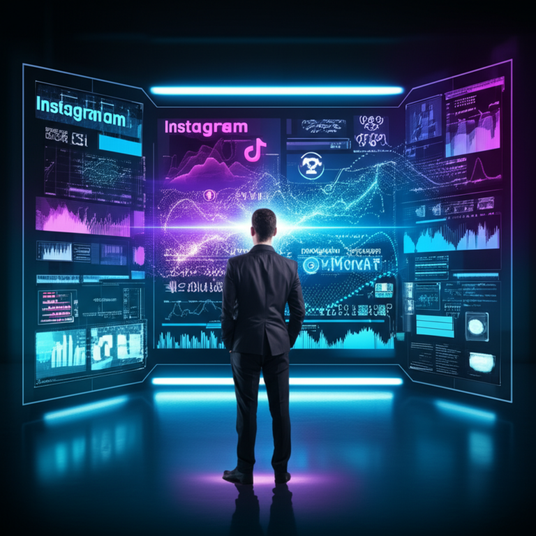 Mestre do Algoritmo 5 https://www.comprasdigitais.com.br/acesso-ao-curso/page/82/ Ilustração de um instrutor ensinando estratégias avançadas de algoritmos de redes sociais, com gráficos, ícones virais e linhas de código ao fundo.