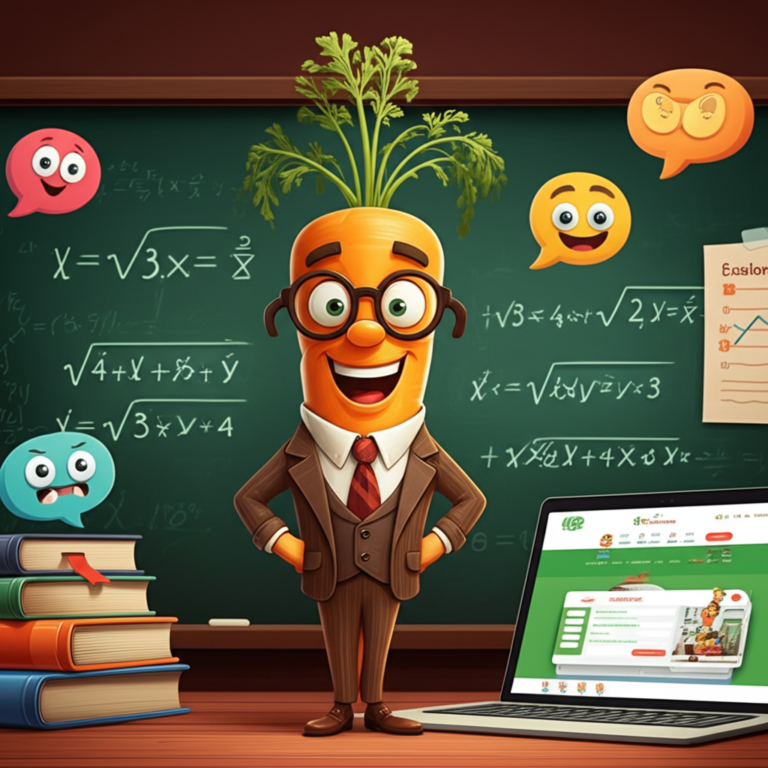 Professor Cenoura 2 https://www.comprasdigitais.com.br/acesso-ao-curso/page/82/ Ilustração do Professor Cenoura, uma cenoura com óculos e jaleco de professor, ensinando matemática e português em uma plataforma de reforço escolar.
