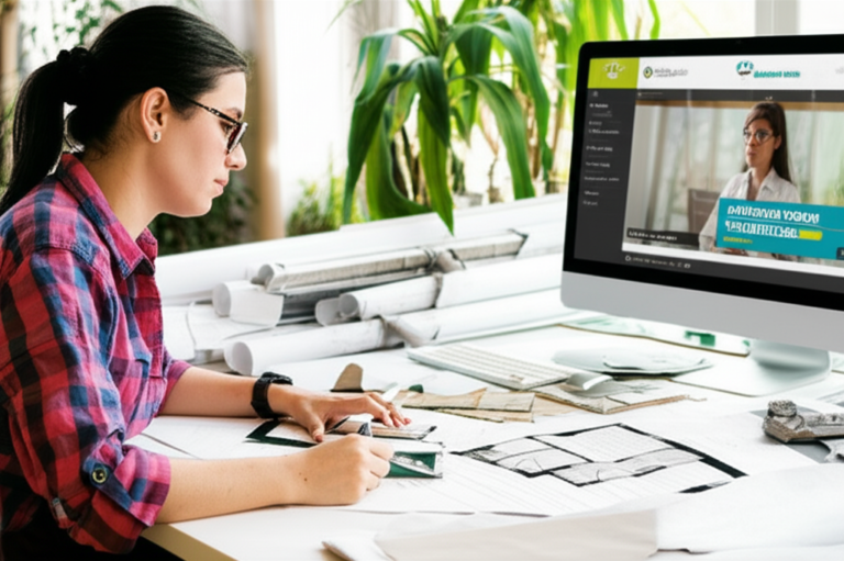 Arquiteta trabalhando em um escritório de arquitetura com curso online da Academia Doma