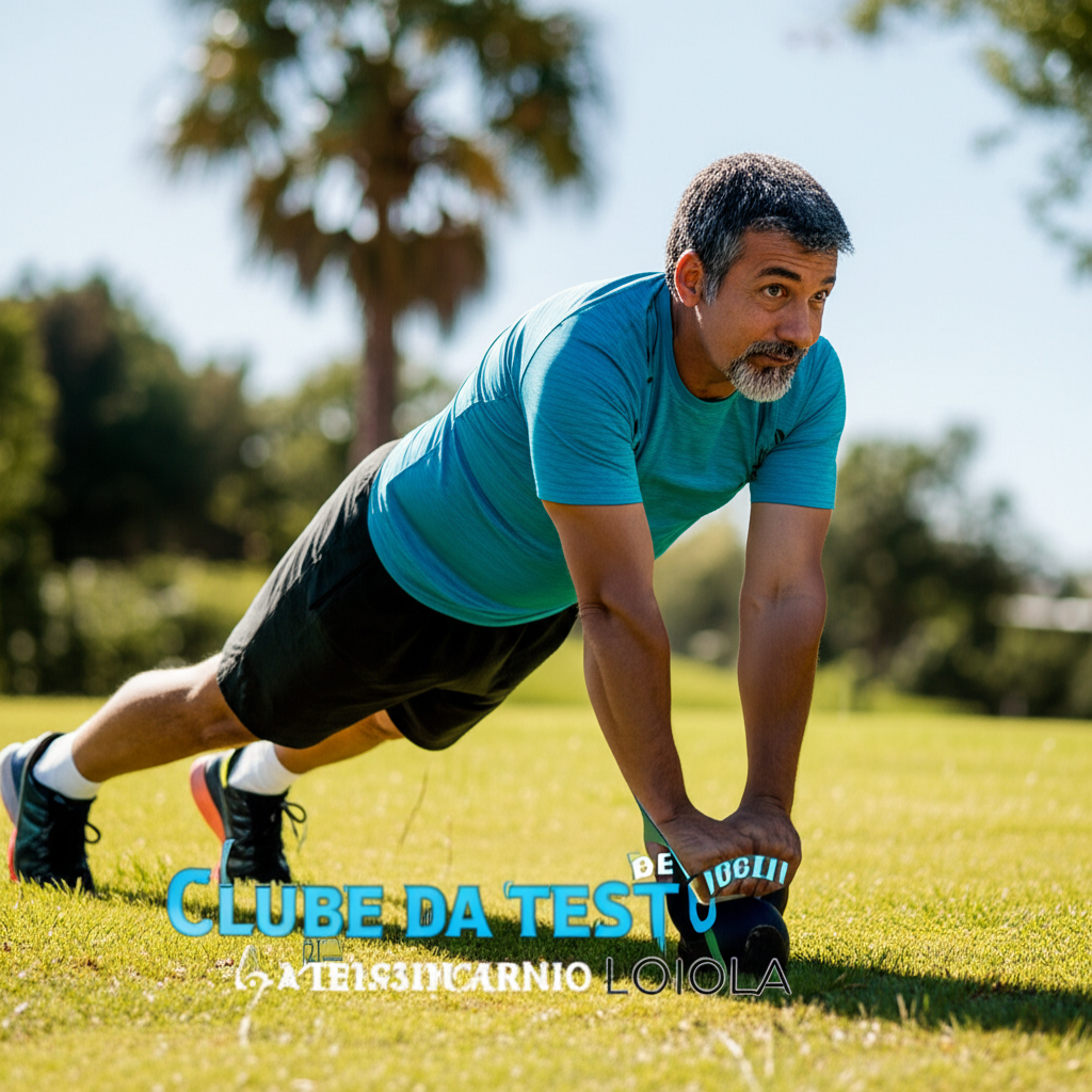 Homem praticando exercícios ao ar livre com expressão confiante