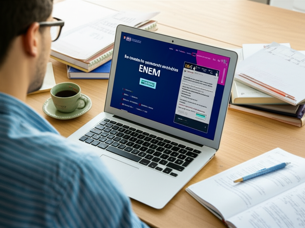 Estudante preparando-se para o ENEM com curso online