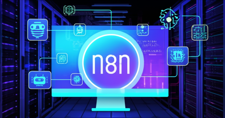 Pack N8N Automações IA 10 https://www.comprasdigitais.com.br/acesso-ao-curso/page/72/ Painel de automação n8n com fluxos de trabalho e ícones de IA