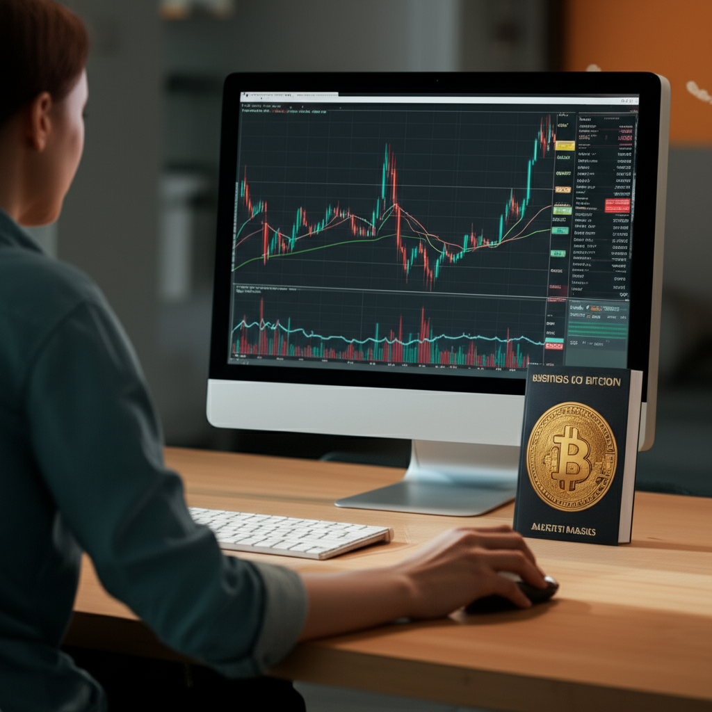 Estudante de criptomoedas com livro Mestres do Bitcoin de Augusto Backes