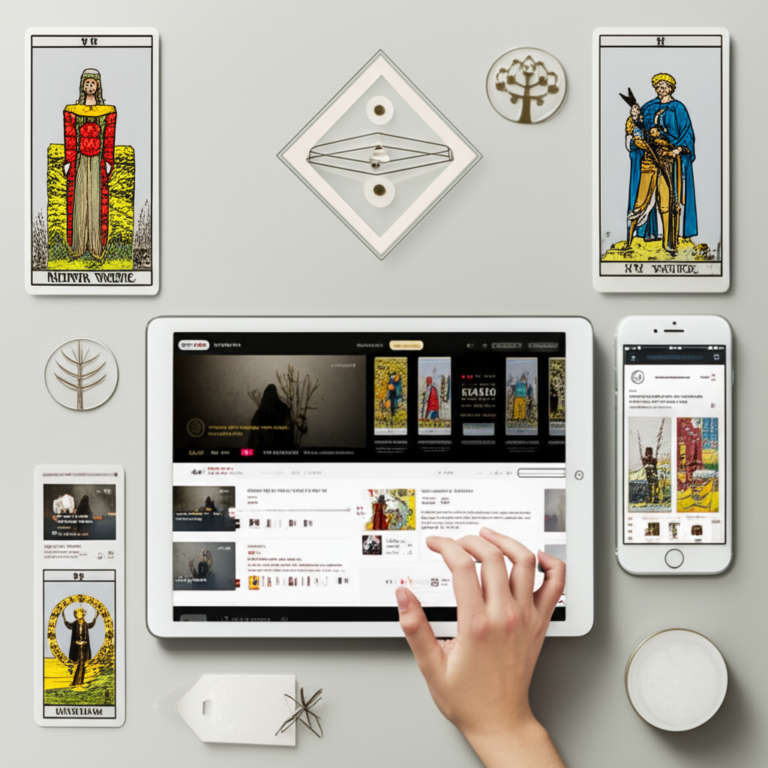 Tarot Profundo Rogério Temporim: A Estética da Organização Digital 2 https://www.comprasdigitais.com.br/acesso-ao-curso/page/67/ Imagem representando o Tarot Profundo de Rogério Temporim com cartas de Tarot e elementos de tecnologia.