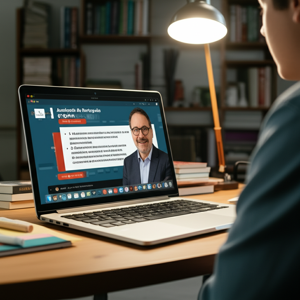 Estudante com expressão de surpresa e clareza ao estudar Português para concursos na Academia de Português de Álvaro Ferreira.