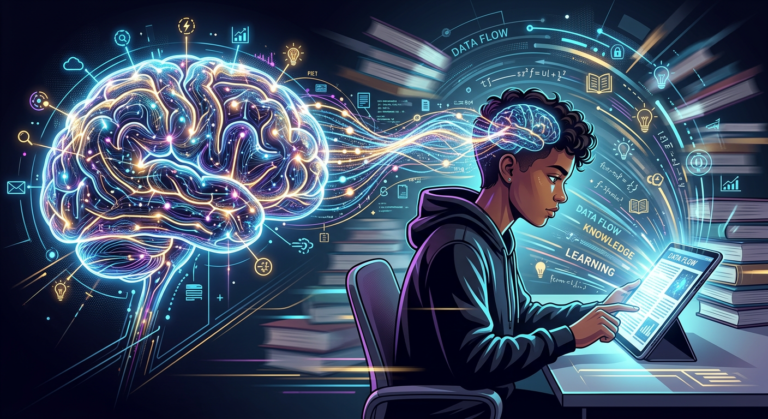 Como o *Curso Metaleitura (LDE)* se comporta pra você que precisa ler muito e lembrar de tudo? 9 https://www.comprasdigitais.com.br/suplementos/page/8/ Ilustração de uma pessoa lendo rapidamente um livro digital, com elementos visuais de um cérebro ativo e memorização, representando o Curso Metaleitura (LDE).