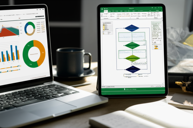Excel & Power BI: O Investimento Além do Curso (Análise Técnica) 2 https://www.comprasdigitais.com.br/acesso-ao-curso/page/98/ Laptop displaying a Power BI dashboard and an Excel spreadsheet with formulas, illustrating the integration taught in the Excel and Power BI course.