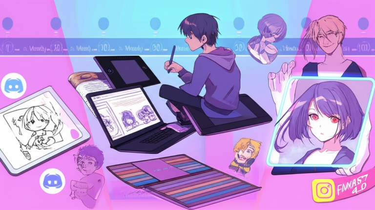 Fanart 4.0 Desenho Vale a Pena? Do zero ao traço profissional em semanas 1 https://www.comprasdigitais.com.br/acesso-ao-curso/page/98/ Ilustração mostrando a evolução de um estudante de desenho de anime do nível iniciante ao profissional em semanas, com figuras em três fases, ferramentas digitais e ícones de comunidade.