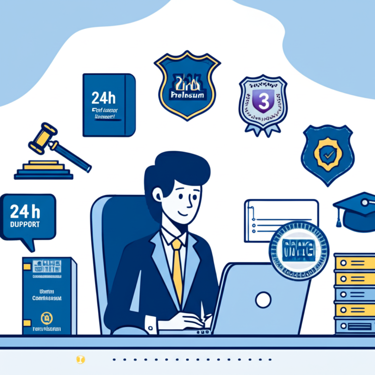 Gestão Segurança Óliver Vale a Pena? Análise do Conteúdo e Certificado 10 https://www.comprasdigitais.com.br/ Ilustração digital de estudante de gestão em segurança estudando online, cercado por ícones de direito, badge policial, certificado e suporte 24h, com cores azul, branco e dourado.