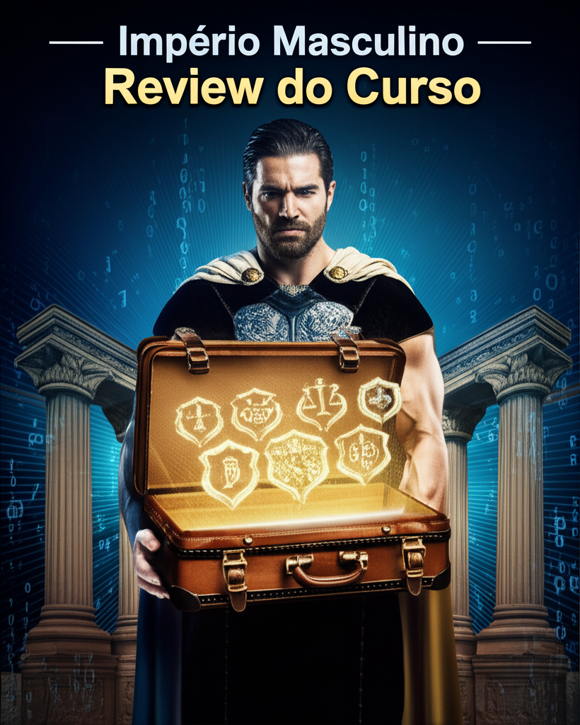 Império Masculino Alessandro Loiola Review: O Curso é Bom de Fato? 1 https://www.comprasdigitais.com.br/imperio-masculino-alessandro-loiola-curso-revisao/ Capa do review do curso Império Masculino de Alessandro Loiola, mostrando um homem robusto segurando uma mala de couro antiga que revela símbolos de valores masculinos tradicionais.
